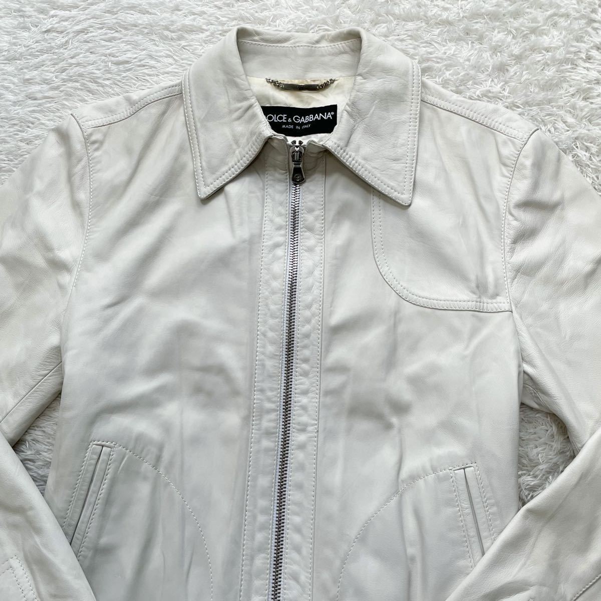 DOLCE&GABBANA ドルガバ ホワイト ライダース レザージャケット