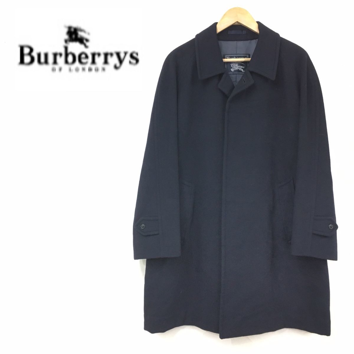 I180-J-N◇Burberrys バーバリーズ カシミヤ混ウールコート◇ネイビー