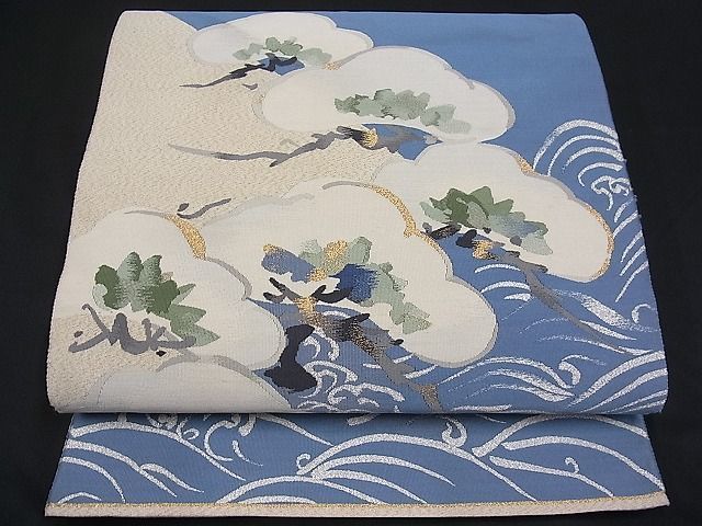 着物屋こころ□爪掻き本綴れ 太鼓柄袋帯 流水浜松文 金糸 正絹 逸品 B