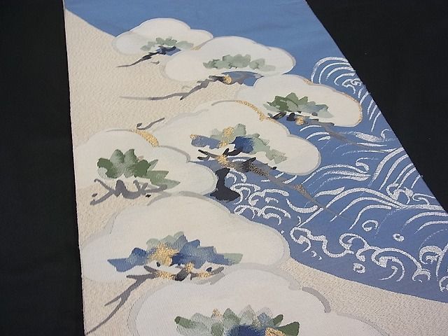 着物屋こころ□爪掻き本綴れ 太鼓柄袋帯 流水浜松文 金糸 正絹 逸品 B