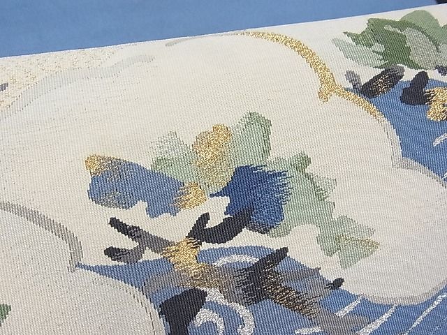 着物屋こころ□爪掻き本綴れ 太鼓柄袋帯 流水浜松文 金糸 正絹 逸品 B