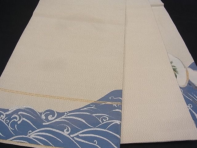 着物屋こころ□爪掻き本綴れ 太鼓柄袋帯 流水浜松文 金糸 正絹 逸品 B