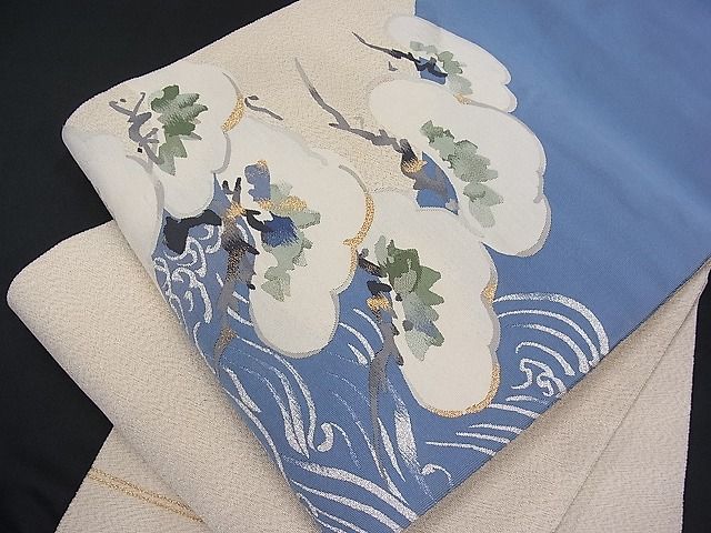 着物屋こころ□爪掻き本綴れ 太鼓柄袋帯 流水浜松文 金糸 正絹 逸品 B