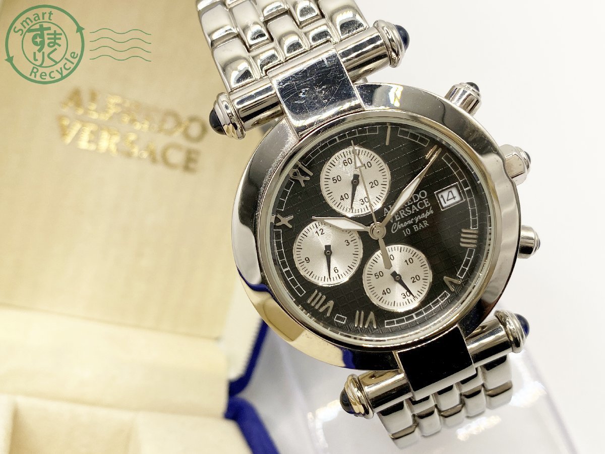 01620012　▽ ALFREDO VERSACE アルフレッド ヴェルサーチ V414CH メンズ 腕時計 QZ クォーツ クロノグラフ デイト シルバー 黒文字盤