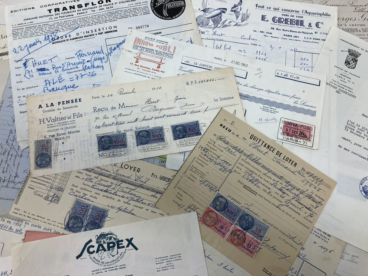 紙もの超大量200枚セット フランスアンティーク 古い領収書 契約書