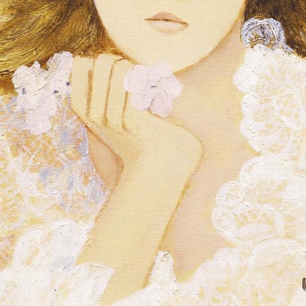 真作】【WISH】松任谷國子「白いレース」油彩 3号 美人 〇二科会理事