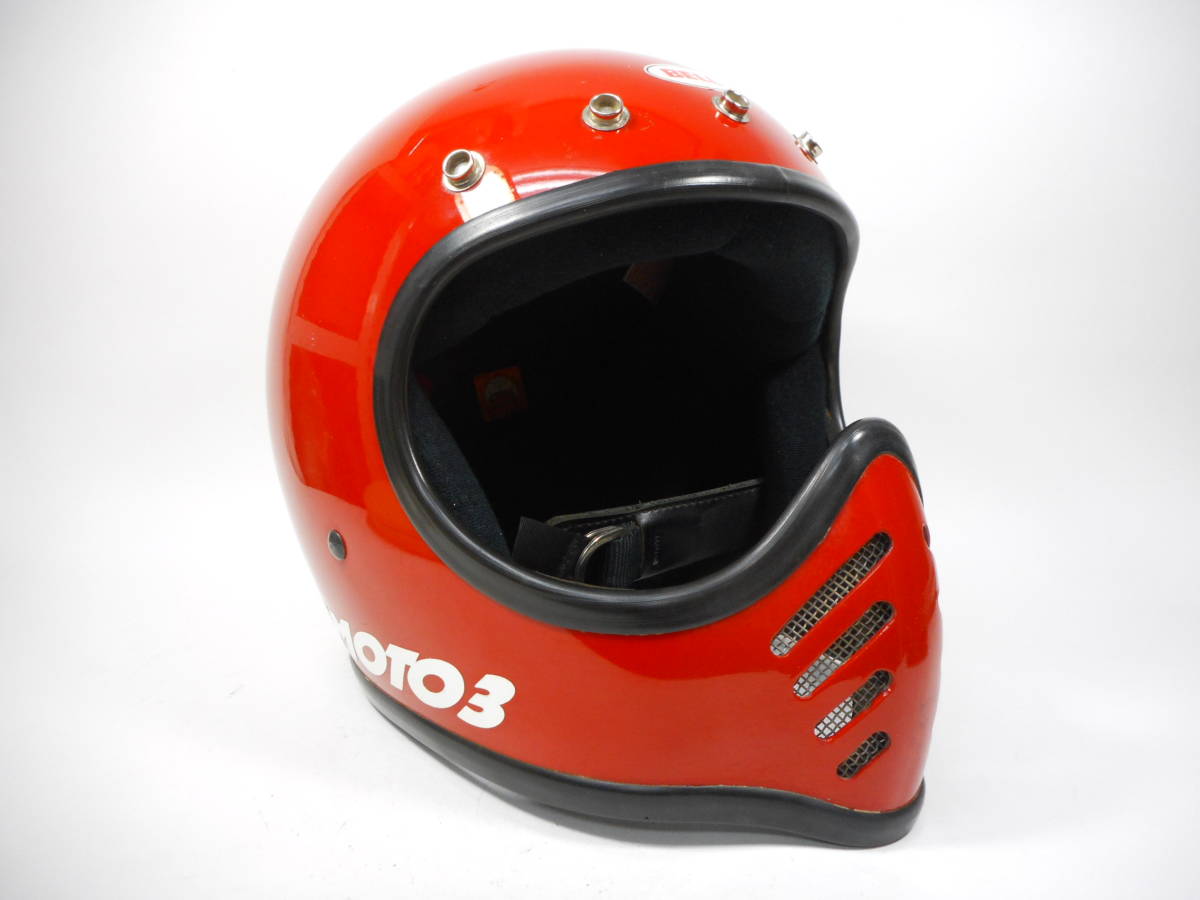 Sシェル！初期 70s BELL MOTO 3 赤 7 目深加工済み M ☆70年代 ベル