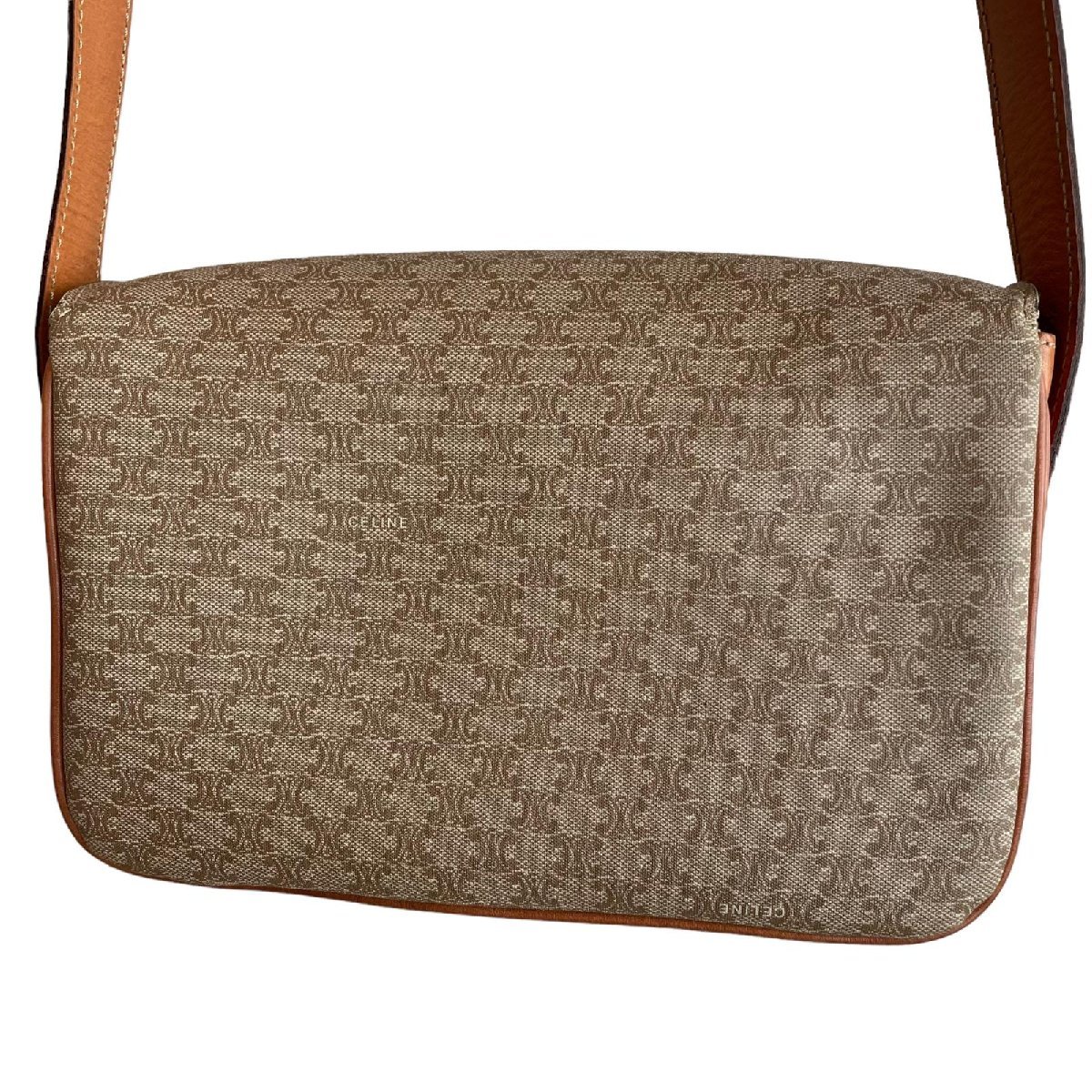 CELINE セリーヌ マカダム レザー ショルダーバッグ ベージュ系 