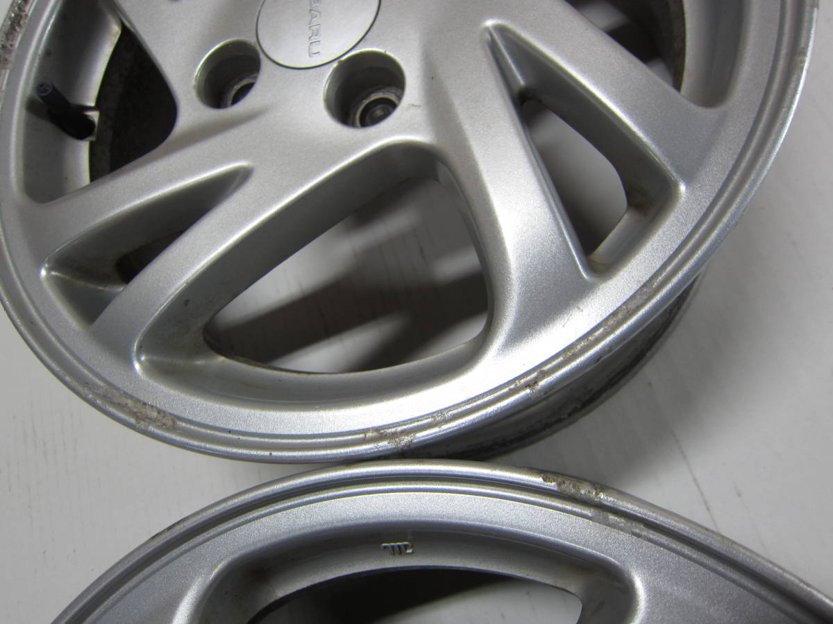№164NM【群馬県発】ステラ着 ENKEI製 スバル純正☆14x4.5J ET45 4H PCD100☆アルミのみ4本☆中古 格安 売り切り！！ ☆ENKEI製 スバル 純正アルミホイール 14インチ 5J +45 PCD100 x 4穴