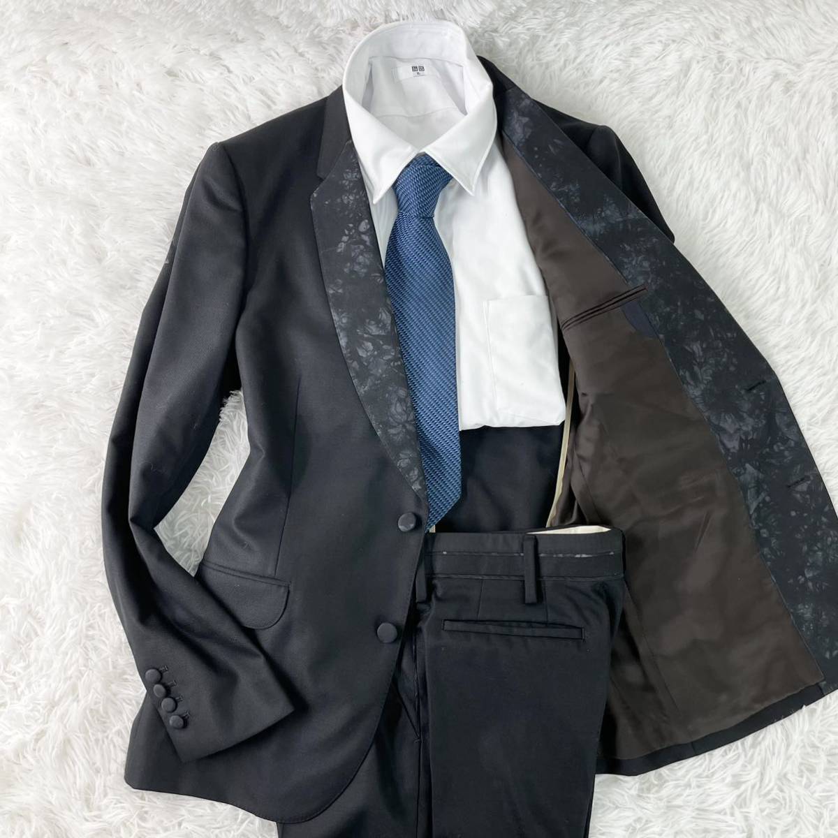 L/極美品 ポールスミス タキシード スーツ セットアップ PaulSmith メンズ 『花柄デザイン』 美シルエット ウール素材 ○ ブラック