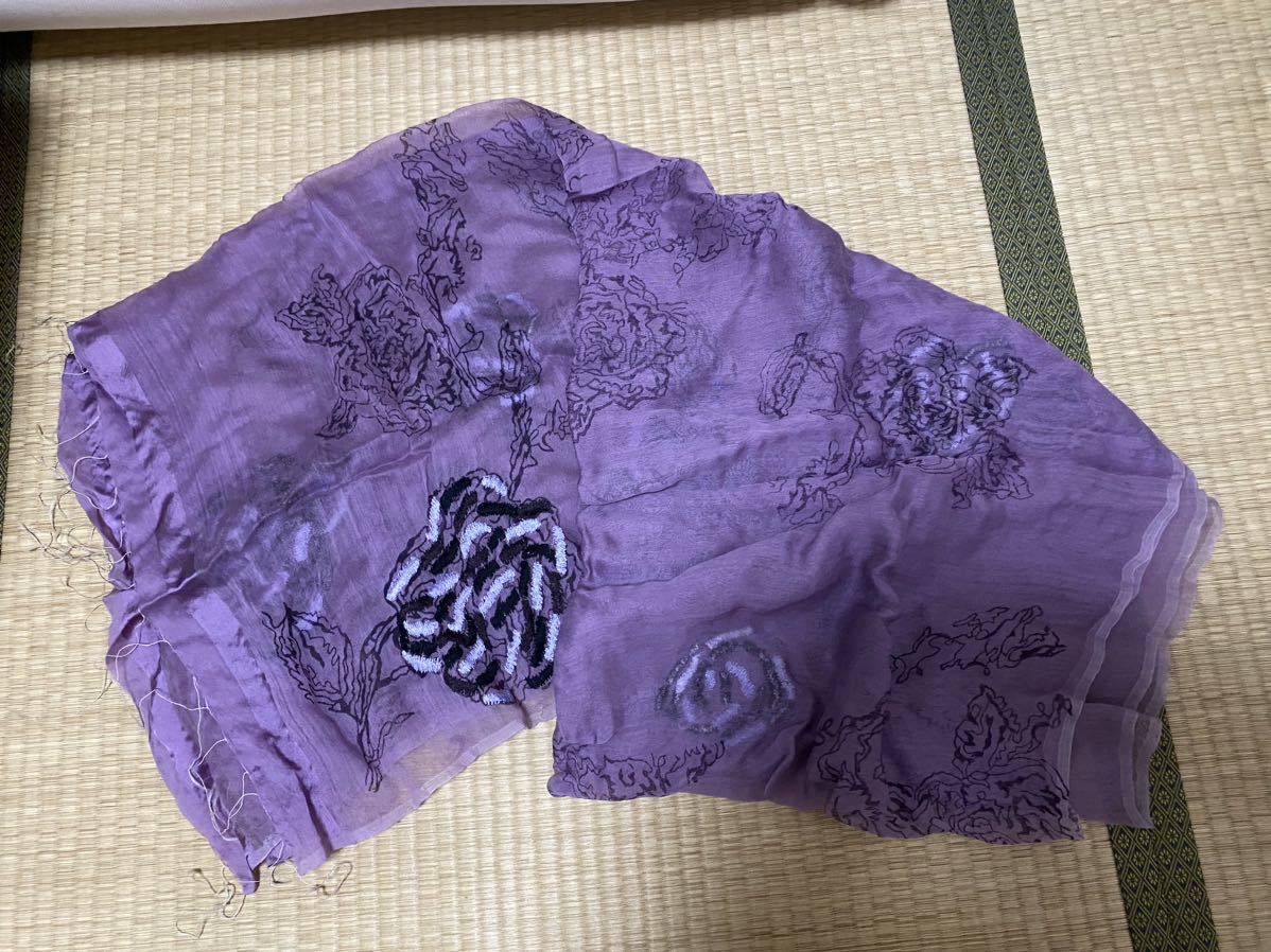 H.P.FRANCE アッシュ・ペー・フランス Faliero Sarti ファリエロ・サルティ ストール パープル系 ウール 刺繍 シルク インポート