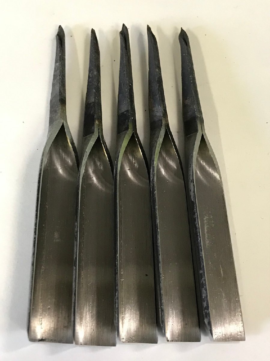 ■送料無料■ 未使用 長期保管品 仙洞 在銘 三角刀 彫刻刀 のみ 鑿 刃 5本セット 10mm 全長101ｍｍ　f4/SR19
