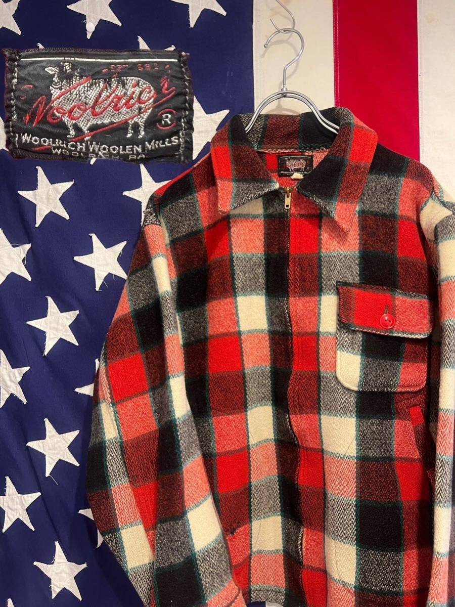 ★Woolrich★ウールリッチ★50s初期★黒タグ★TALONジッパー★ウールジャケット★チェック柄★赤×白×黒×緑★Lサイズ相当★ヴィンテージ