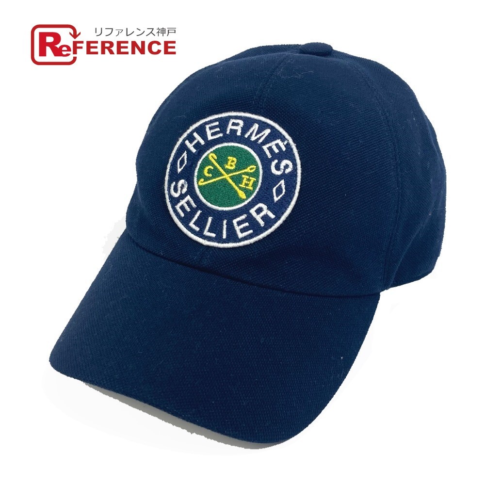 HERMES エルメス ブラジル乗馬連盟CBH コラボ ロゴ ワッペン セリエボタン 帽子 アパレル キャップ コットン ネイビー レディース【中古】