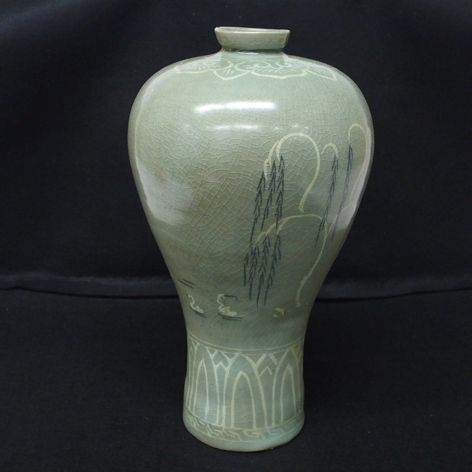 正規品，限定SALE m001 H 李朝 花瓶 花器 朝鮮 高麗青磁 青磁 時代 当時