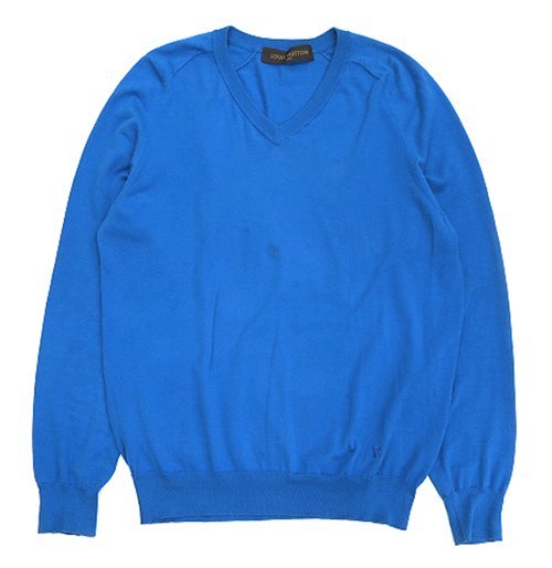 LOUIS VUITTON/ルイ ヴィトン メンズ Vネック 長袖 ニット ニットトップス ブルー コットン製 Sサイズ 無地
