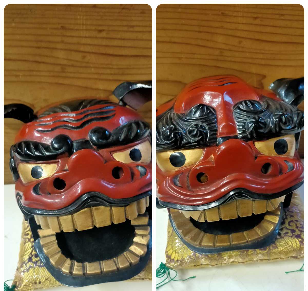 古美術 獅子舞 獅子頭 神楽面 お面 九郎 巾 朱権 魔除け 木彫 骨董