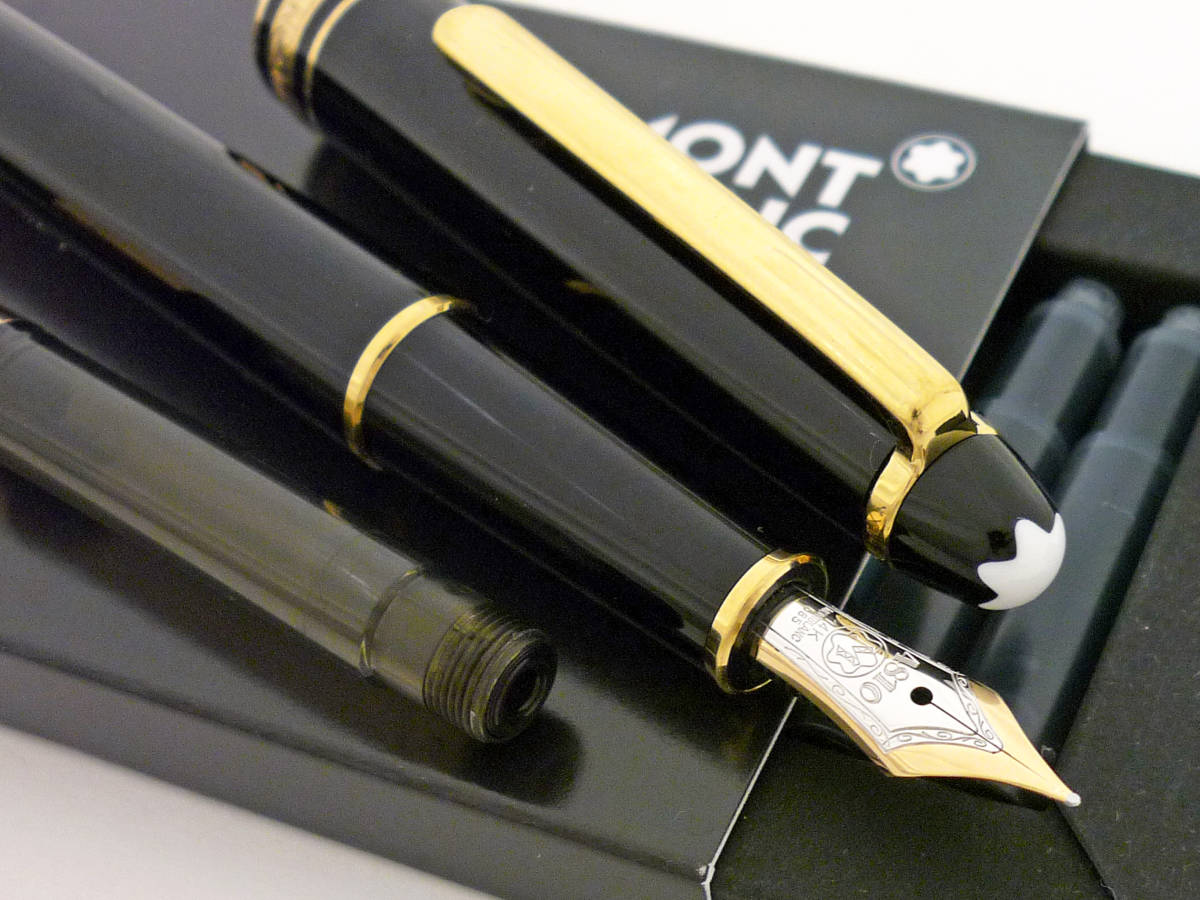 ■モンブラン1990s万年筆【144】ほぼ未使用 極美品 14K バイカラーニブ 中細字 コンバータ／インク両用式 マイスターシュテュック