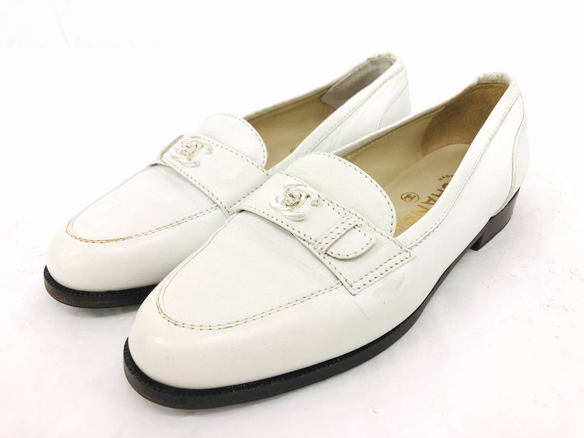 T1/251 CHANEL シャネル ローファー 靴 シューズ 36 1/2 ホワイト