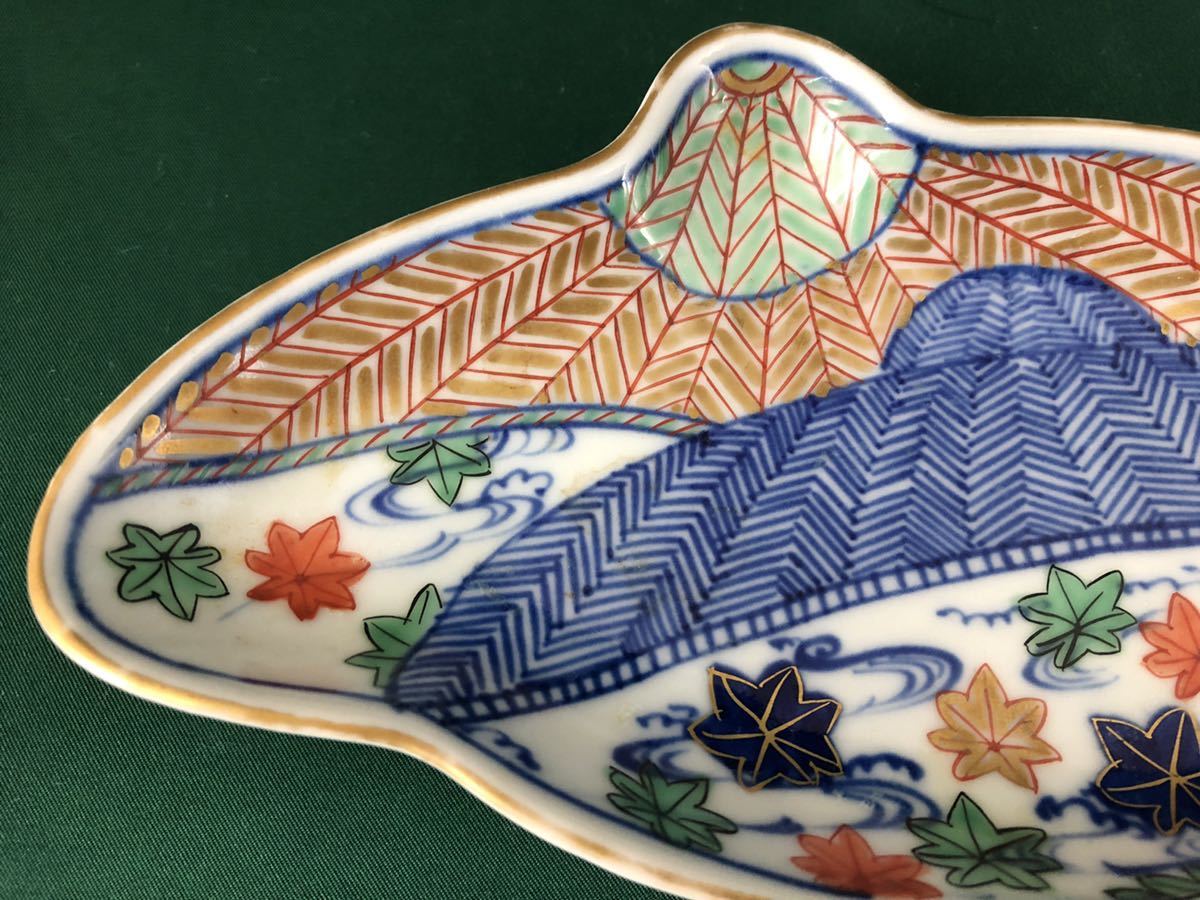 ◇古伊万里◇色絵 紅葉文様 変形皿 3客 大明成化年製