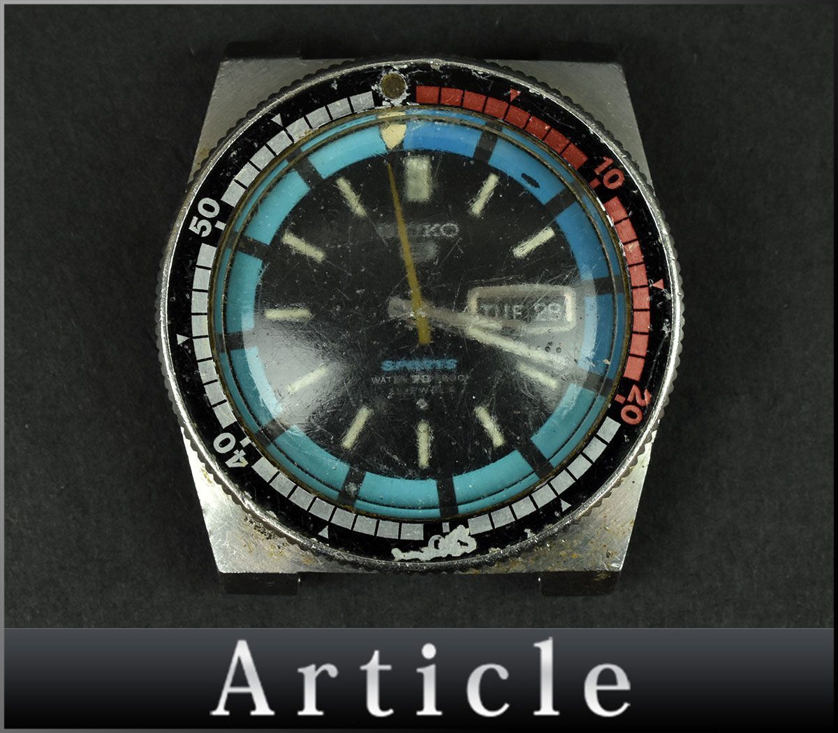 139950◆動作未確認 ジャンク SEIKO セイコー 5スポーツ 腕時計 本体のみ 自動巻き 6119-6050 SS ブラック シルバー メンズ/ D