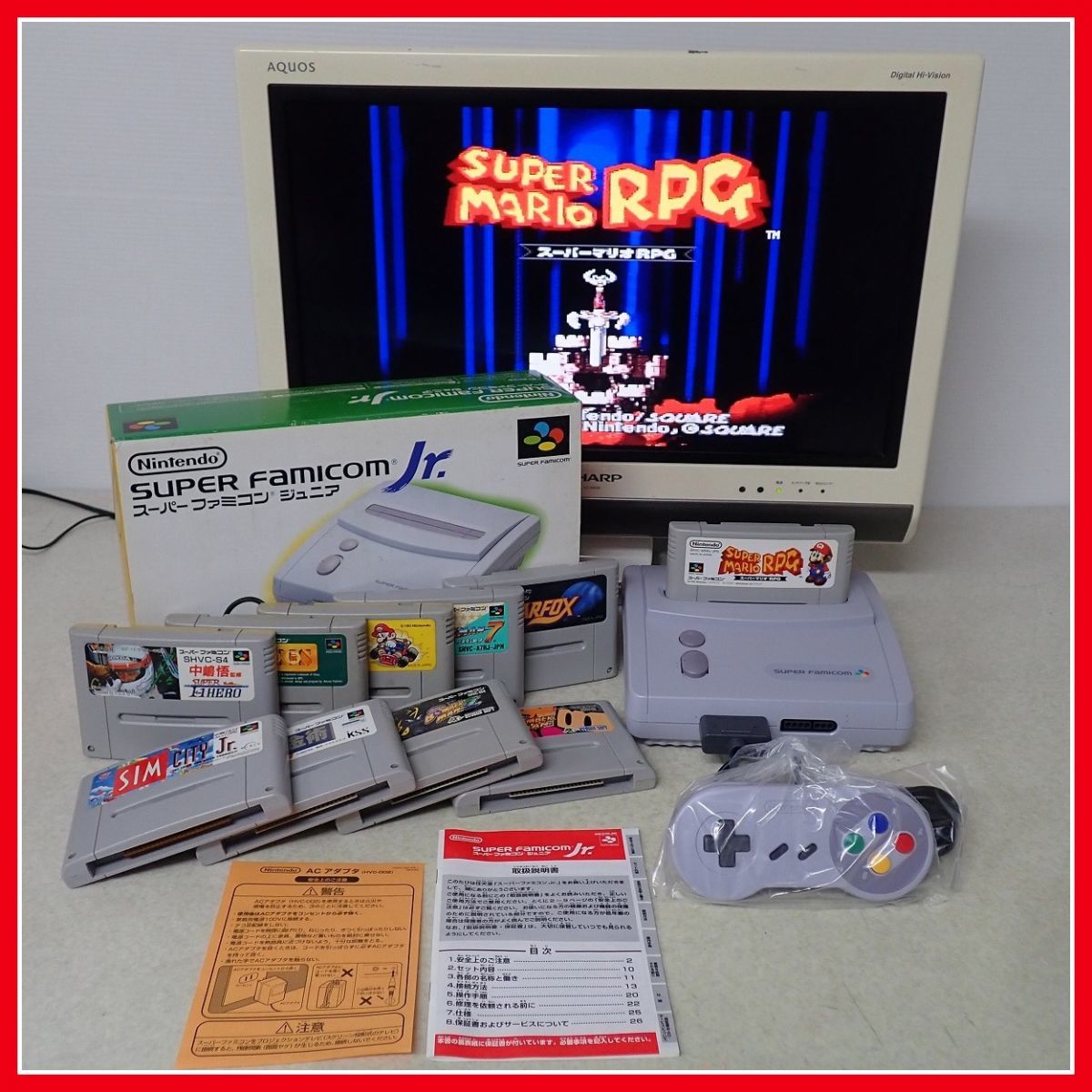 動作品 SFC スーパーファミコンジュニア SHVC-101 本体一式 箱説付 + スターフォックス 等 ソフト10本 まとめてセット 任天堂 Nintendo【20