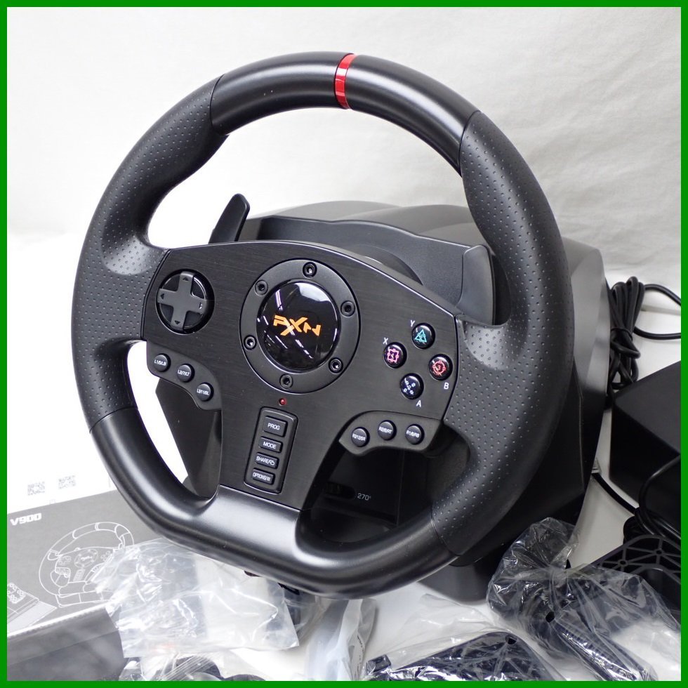 ★PXN ドライビングシミュレーションステアリングコントローラー PXN-V900/ブラック/マルチプラットフォーム対応/付属品完備&1551200136