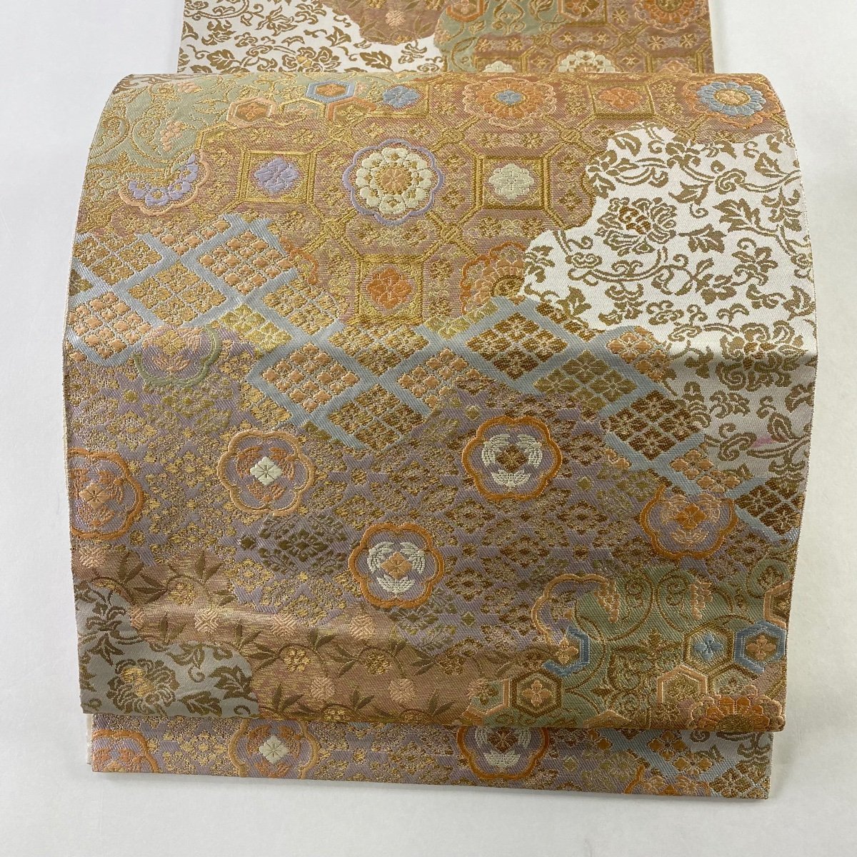 袋帯 秀品 花菱 蜀江華文 金糸 箔 薄小豆 六通 正絹 【中古】