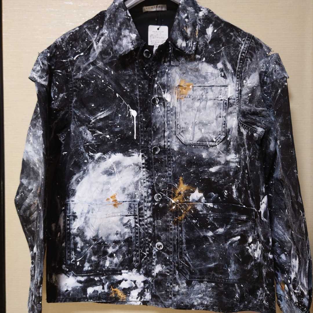 ☆新品未使用 NEWTRAL NO ID.(ノーアイディー)ペイントカバーオール ダメージ加工 ワークジャケット シャツ サイズ1 ブラック タグ付き