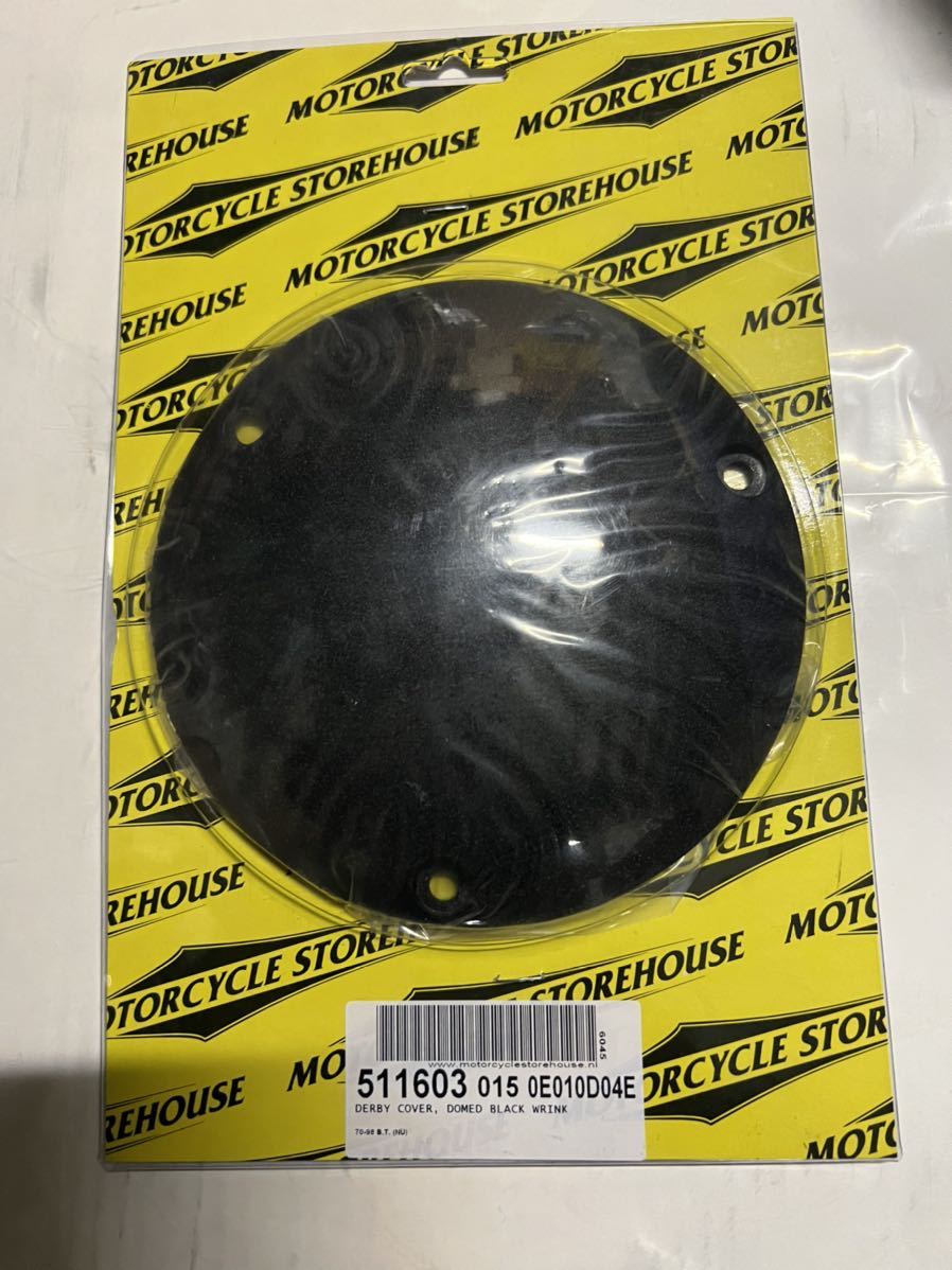 511603 Motorcyclestorehouse ブラックリンクル　ダービーカバー　3穴　70-98ビッグツイン