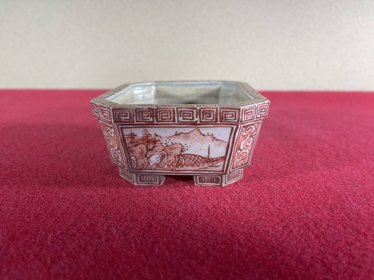 園芸用品 青絵小品盆栽鉢／ミニ盆栽鉢 時代不明／落款あり作者不明