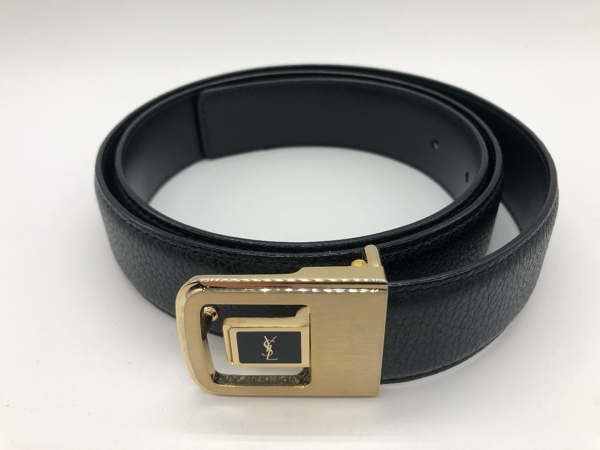 ■【YS-1】 良品 ■ イヴ・サンローラン Yves Saint Laurent ベルト ■ バックル分離可能 本革 黒系 3穴 全長100cm 幅3cm【同梱可能商品】K