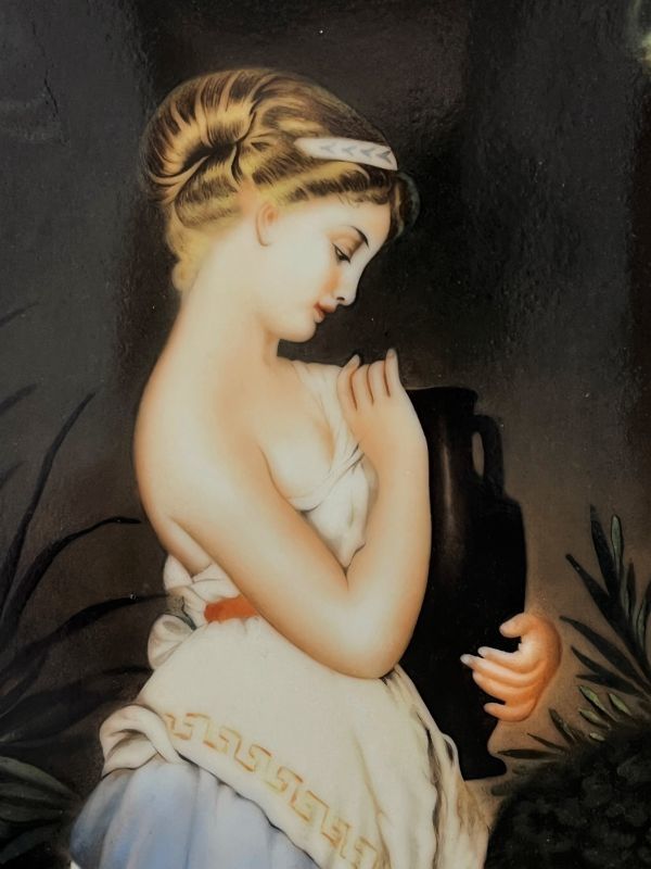 額装 K.P.M ベルリン ドイツ 壷を持つプシュケ 大型 陶板画 女性 
