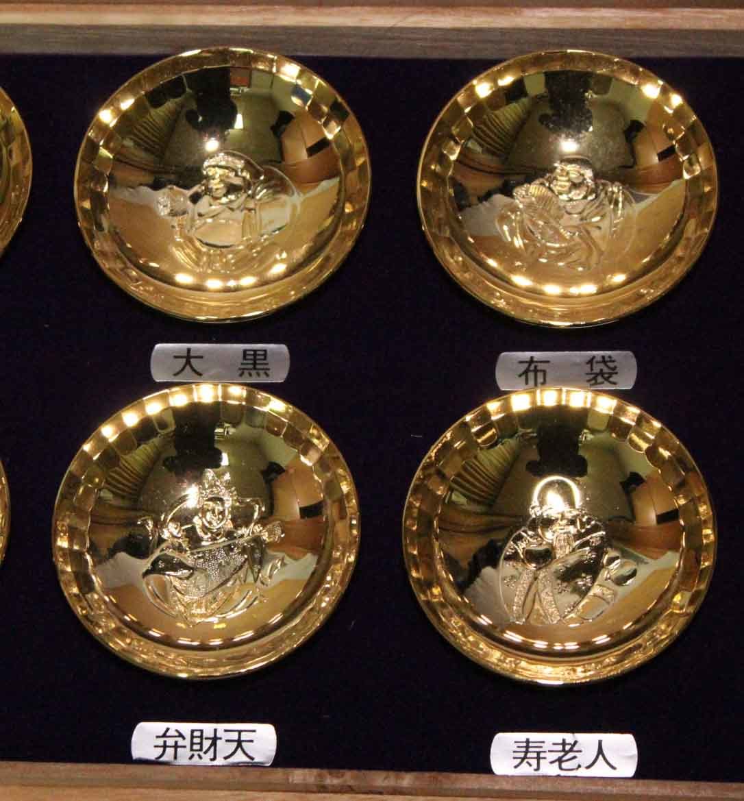 88]七福神 金杯 8個 福の神セット 24KGP 大黒天 恵比寿 布袋尊 弁財天