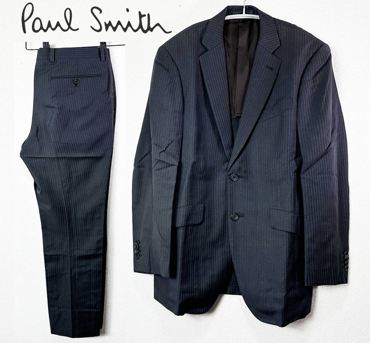 Paul Smith×Delfino 黒×グレーピンストライプスーツ Mサイズ Paul