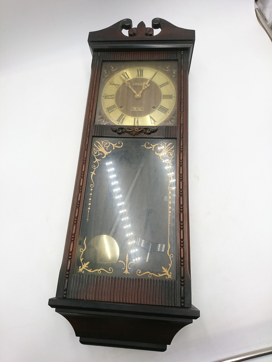 Y2-141 ★ジャンク★CITIZEN シチズン 30DAYS 振り子時計 掛け時計 昭和レトロ アンティーク ネジ巻き ゼンマイ式 