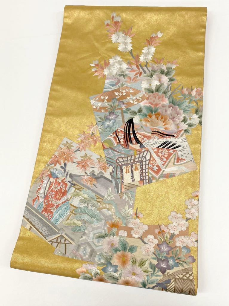 蘇州刺繍 相良刺繍 お太鼓 袋帯 菱文様 花柄 華文様 正絹 k022 蘇州刺繍 相良刺繍 袋帯 南天 花文様 正絹 お太鼓柄 正絹 袋帯 蘇州
