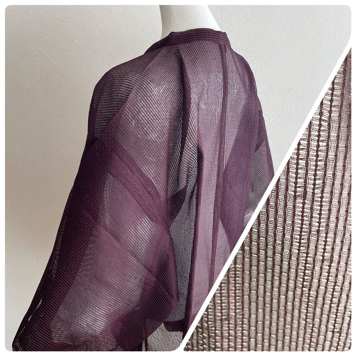 5129 和装　着物★羽織　絽　紫色　夏用★道行コート　道中着　着物コート　和装コート　和服　アンティーク　昭和レトロ