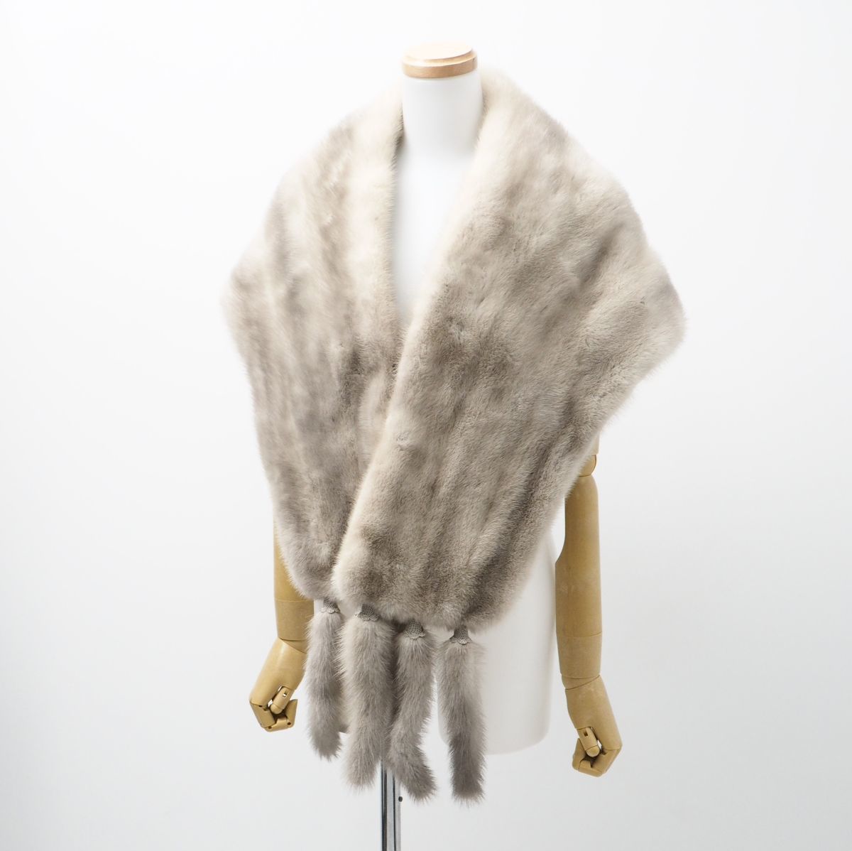 TF4791▽サファイアミンク/MINK*PRELIOT*最高級本毛皮*リアルファー*フリンジ（着脱可能）*ファーストール*ショール*ティペット