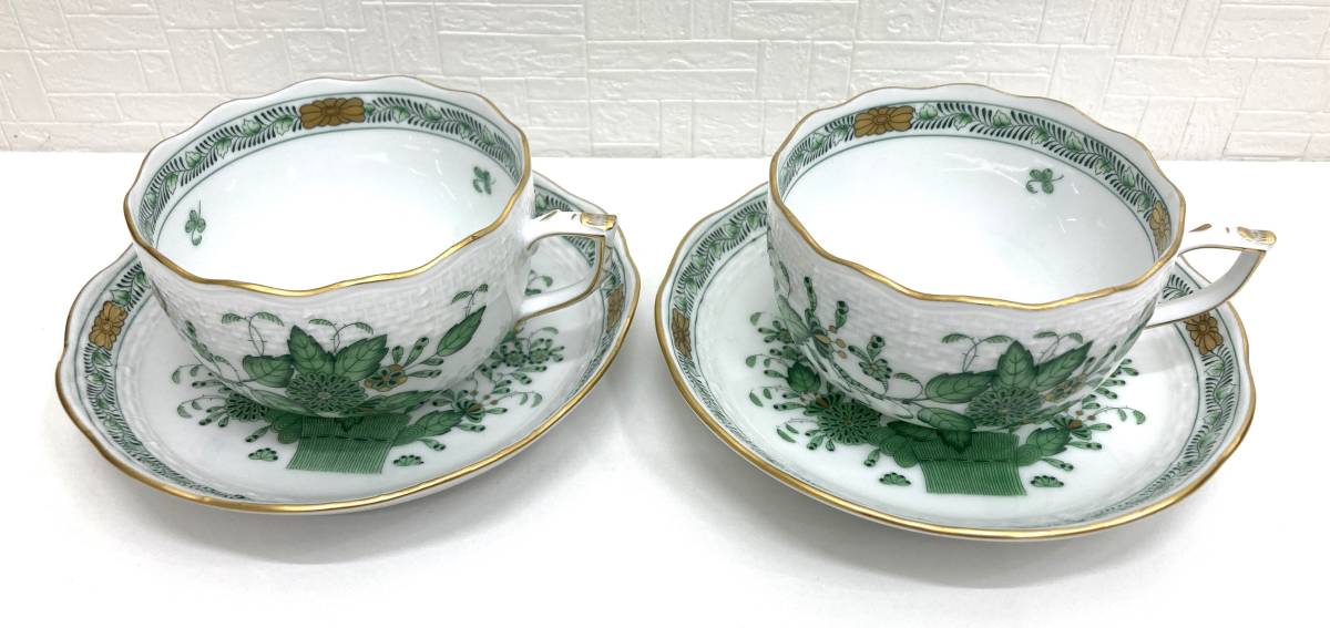 未使用　Herend インドの華 グリーン カップ＆ソーサー 2客 2-7 HEREND ヘレンド インドの華 カップ＆ソーサー 2客 グリーン 724