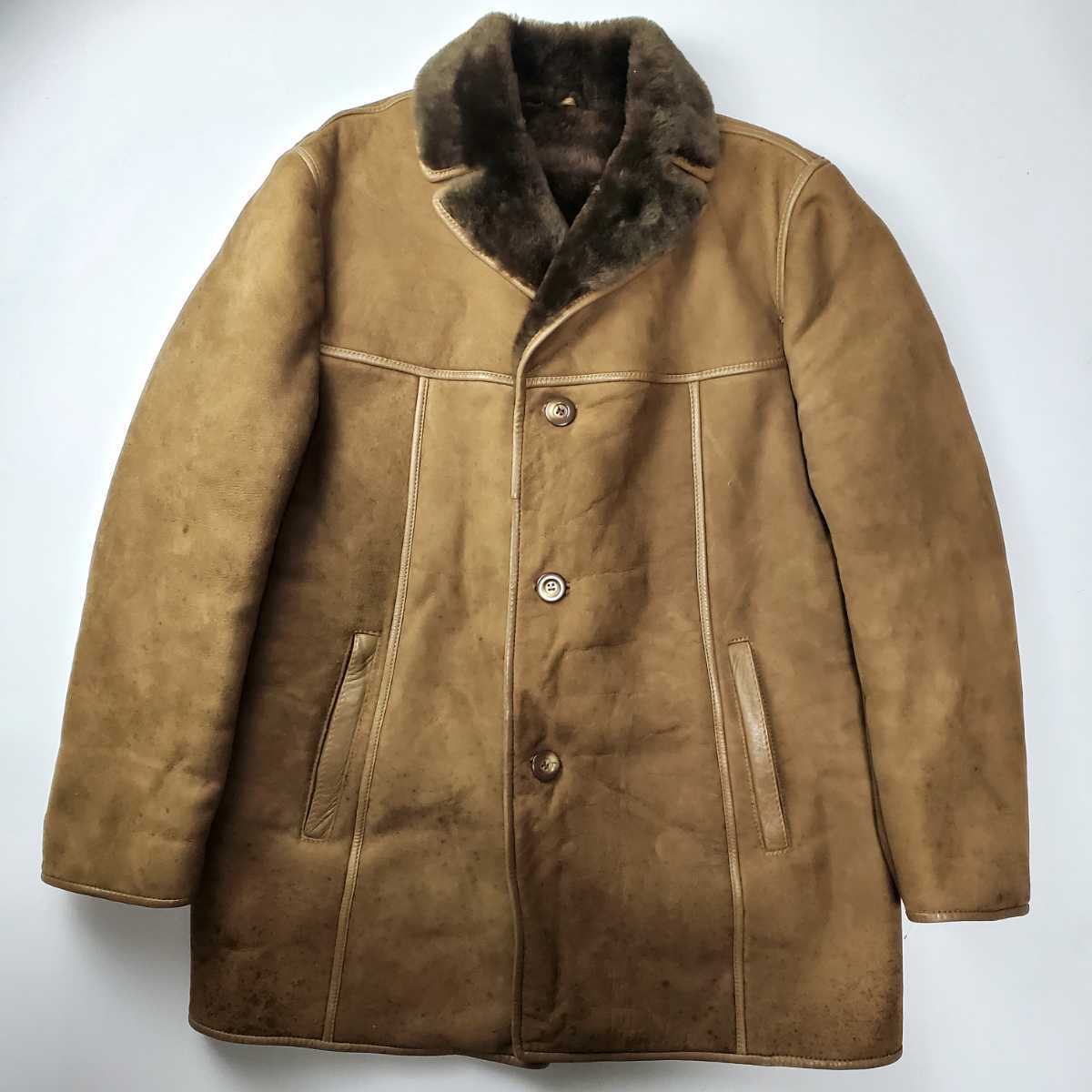 ＊b 【スペイン製】 ADAR ラムレザー 羊革 リアルムートン コート 裏地ファー ジャケット Lサイズ 紳士服 メンズ アウター