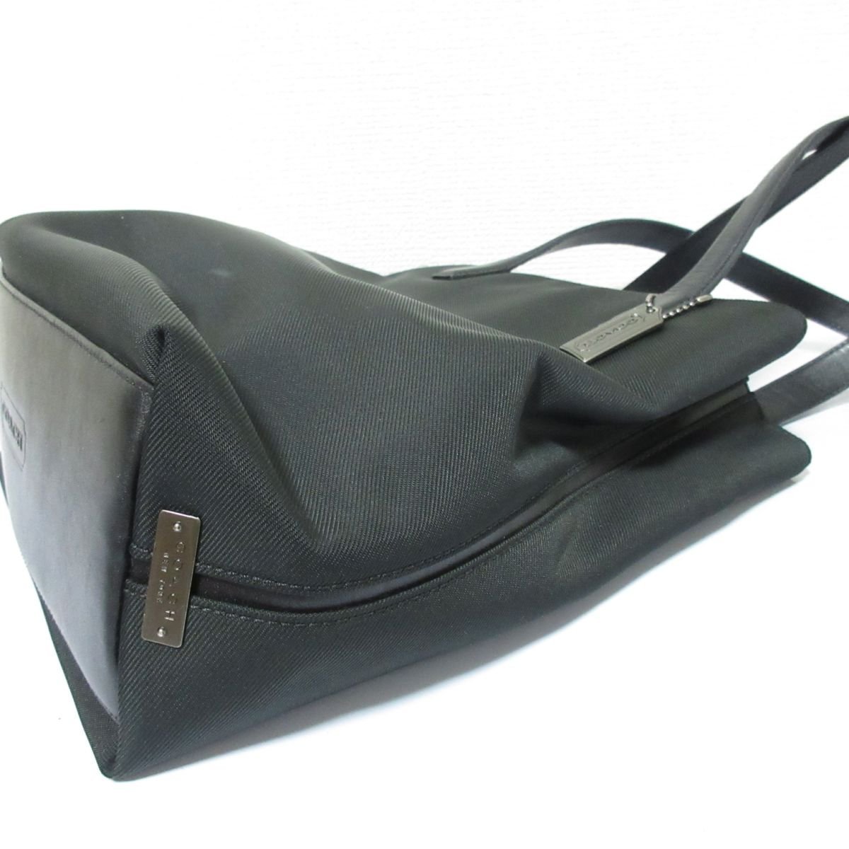 美品 COACH コーチ シグネチャー ナイロン×レザー トートバッグ 