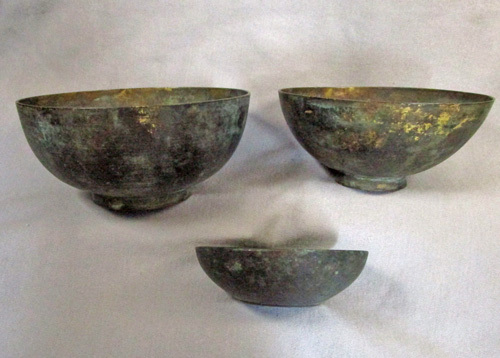 平安 鎌倉期 鍍金が残る 鋳銅製 金銅碗 六器 3客 仏具 検 茶道具朝鮮