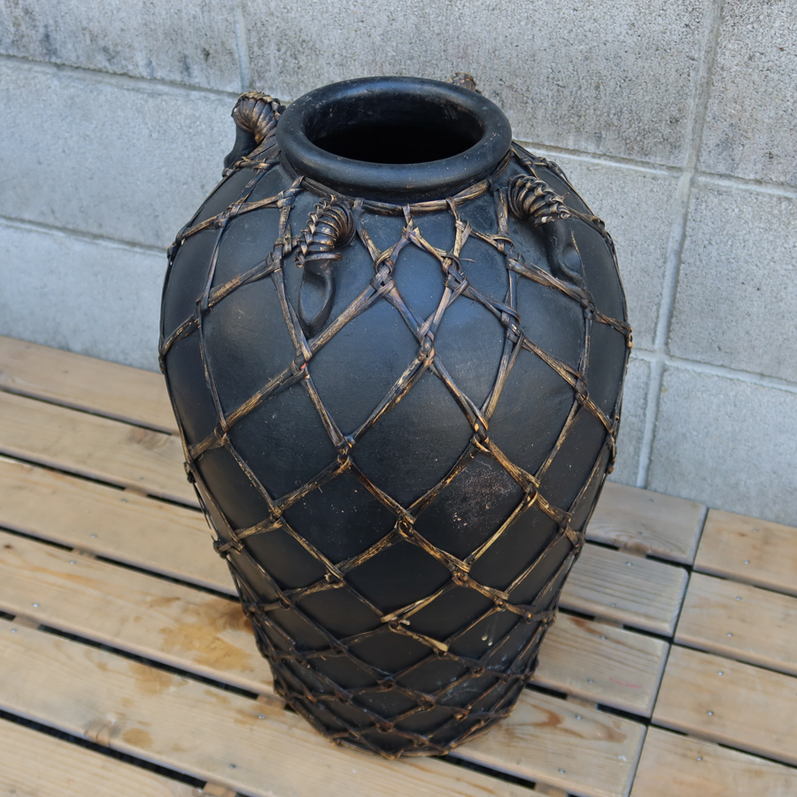 大振 唐物? 黒薩摩? 黒釉四耳壺 51x35cmほど 大花瓶 大壺 検) 中国 