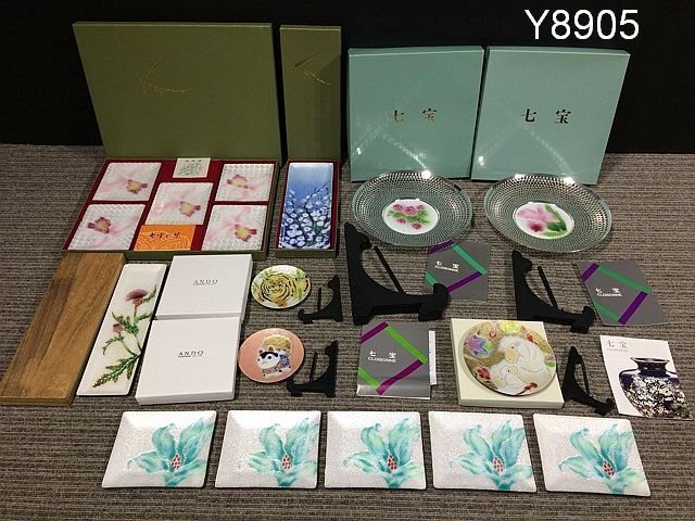 オンライン卸売価格 Y8905S 安藤七宝 他 七宝焼 銘々皿 菓子皿 角皿