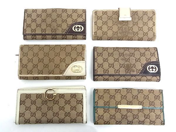 1円 GUCCI グッチ GGキャンバス 二つ折り 長財布 ウォレット 札入れ 小銭入れ レディース メンズ 6点セット まとめ売り AI1409UU