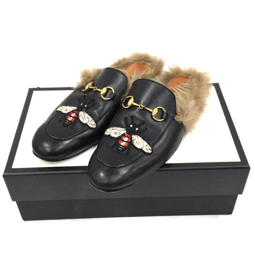 【美品】GUCCIプリンスタウン ホースビット 黒 レザー ファー 1円 グッチ サイズ不明 プリンスタウン ファースリッポン ワッペン