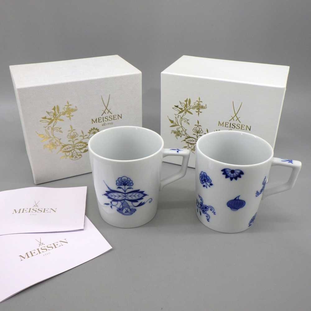 MEISSEN 未使用 ブルーオニオン 誕生280周年記念 ペアマグ MEISSEN 未使用 ブルーオニオン 誕生280周年記念 ペアマグ