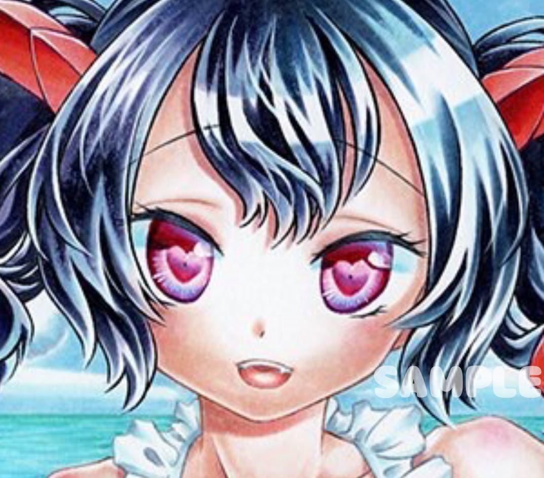 手描きイラスト色紙/オリジナル/水着/スイカ割り 手描きイラスト