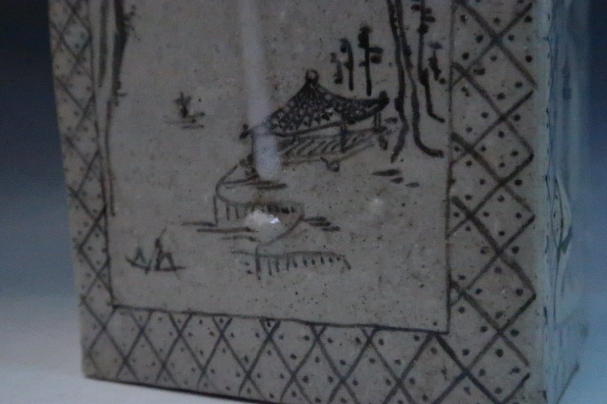 時代物 京焼 乾山焼 尾形乾山 鉄絵 山水寿老人図 角水指 水差 水器
